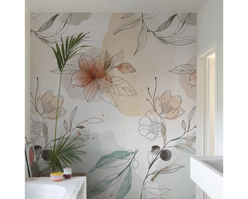 Wanddecoratie met bloemmotief in badkamer