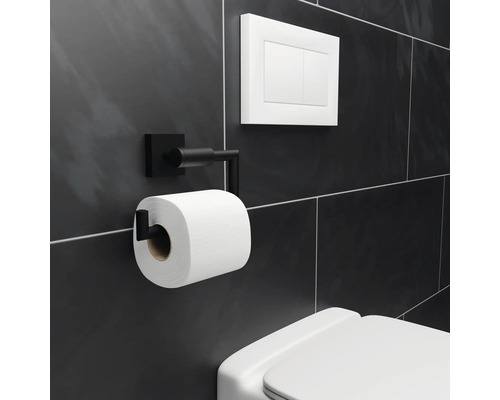 Metalen toiletpapierhouder, toiletspoeling en toilet in de badkamer