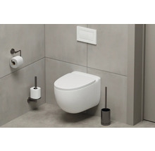 Moderne badkamer met wandcloset, toiletpapierhouder en toiletborstel