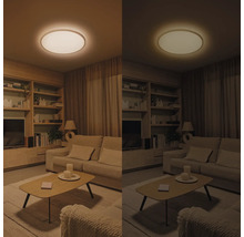 Woonkamer met plafondlamp met instelbare lichtkleur