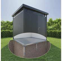 Metalen tuinhuis met schroeffundering in de tuin