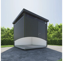 Modern tuinhuis met plat dak en bodemplaat in de tuin.