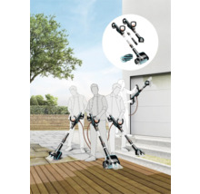 Illustratie van een elektrische borstel voor het reinigen van oppervlakken buitenshuis.