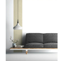 Woonkamer met grijze bank, lamp en decoratie