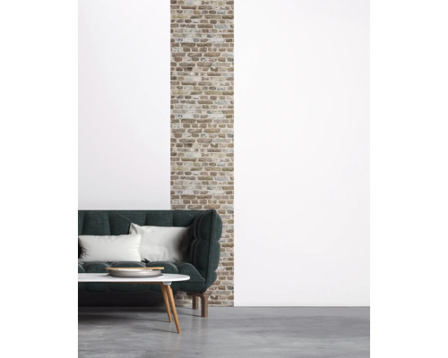 Interieurscène met bakstenen muur, bank en tafel