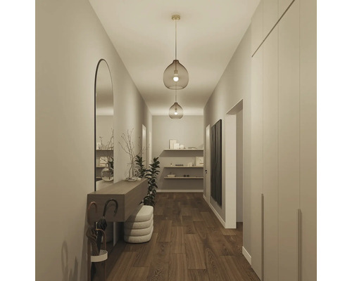 Hal met spiegel, console, garderobe en hanglampen