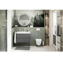 Moderne badkamer met wastafel, spiegel, toilet en radiator
