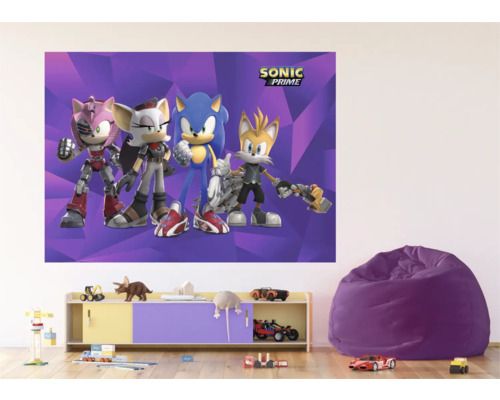 Kinderkamer met Sonic Prime muurschildering, commode en zitzak