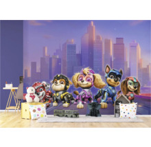 Fotobehang met Paw Patrol-motief en stadsgezicht op de achtergrond