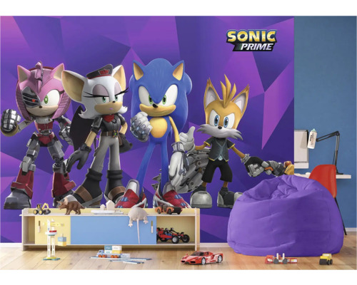 Fotobehang met Sonic Prime motief in de kinderkamer.