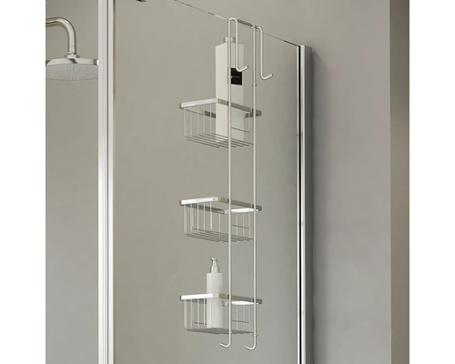 Metalen douche rek met drie opbergmanden voor ophanging aan een douchecabine