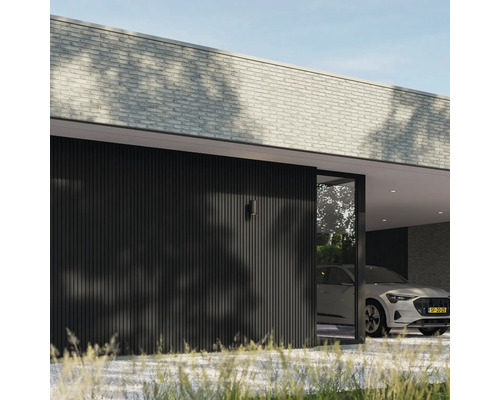 Modern huis met carport en geparkeerde auto