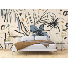 Slaapkamer met fotobehang met plantenmotief