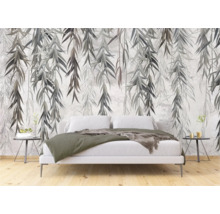 Slaapkamer met fotobehang met bladerenmotief