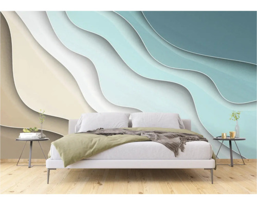 Slaapkamer met fotobehang in golfdesign