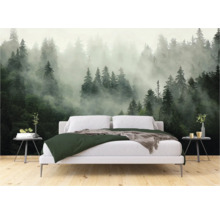 Slaapkamer met fotobehang met bosmotief