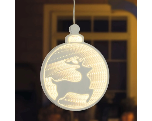 Decoratieve kerstbal met rendiermotief en ledverlichting.