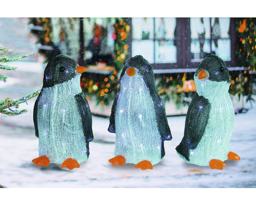 Drie pinguïnfiguren met verlichting voor kerstdecoratie