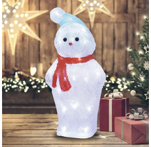 Decoratieve, verlichte sneeuwpop met muts en sjaal als kerstdecoratie