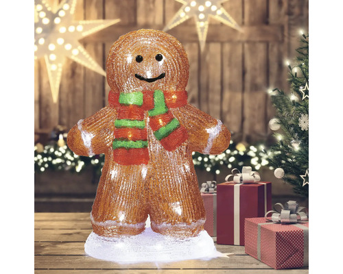 Peperkoekmannetje figuur met verlichting en sjaal als kerstdecoratie