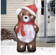 Verlichte teddybeer met kerstmuts en sjaal als kerstdecoratie voor buiten