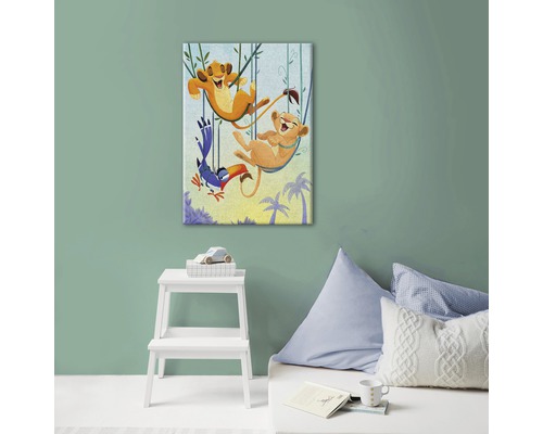 Wanddecoratie met een illustratie van dieren op schommels in jungle-stijl