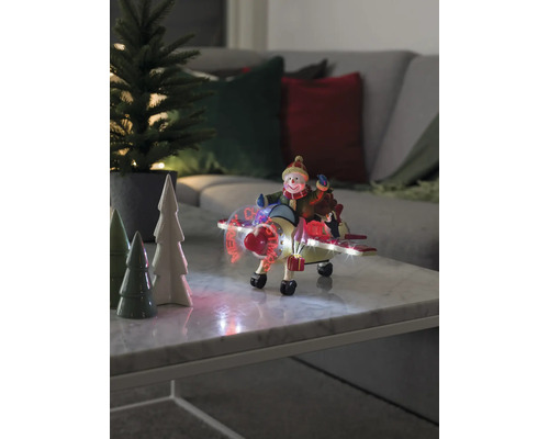 Decoratief sneeuwpop vliegtuigfiguur met LED verlichting als feestelijke decoratie