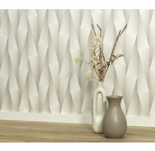 Kamerzicht met driedimensionaal behang en decoratieve vazen