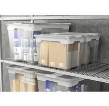 Rek met transparante opbergboxen en deksels