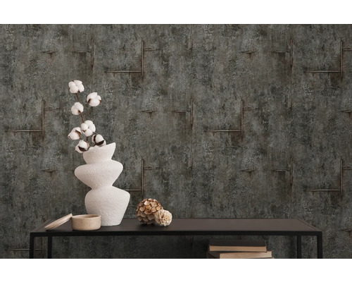 Decoratief behang met een patroon van stalen wapening op een gestructureerde achtergrond