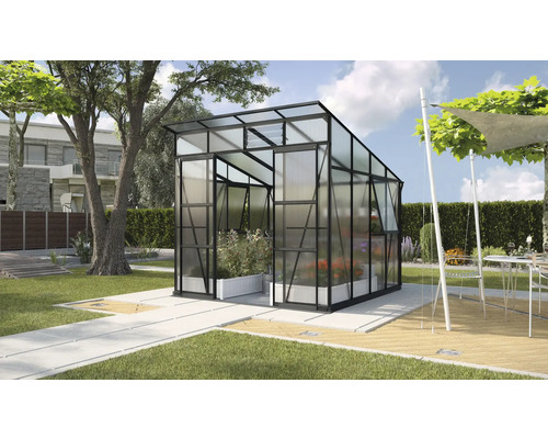 VITAVIA Tuinkas Playa 7600 polycarbonaat 6 mm zwart met funderingsframe, 258x291,6x230,6 cm Kas met planten in de tuin