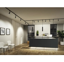 Licht interieur met lineair lichtsystem, kantoormeubilair en planten
