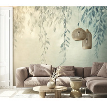 Woonkamer met fotobehang, bank en decoratie