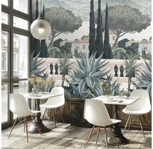 Decoratief interieur met foto van een Italiaanse tuin.
