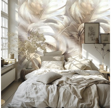 Slaapkamer met bed en fotobehang met bloemmotief