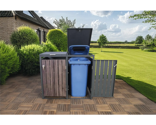 Afvalcontainerbox met een afvalcontainer in de tuin