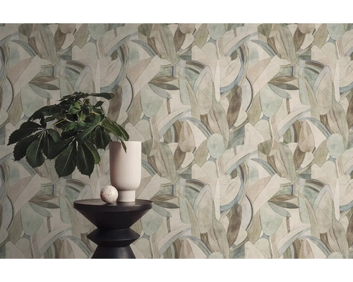 Behang met plantmotief in een kamer.