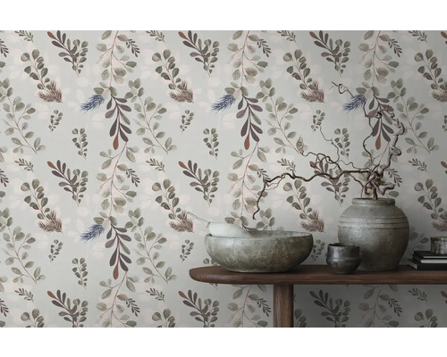 Behang met botanisch bladerontwerp in een interieur