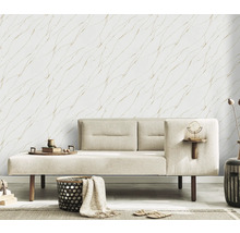 Woonkamer met bank en wandbehang met marmerstructuur