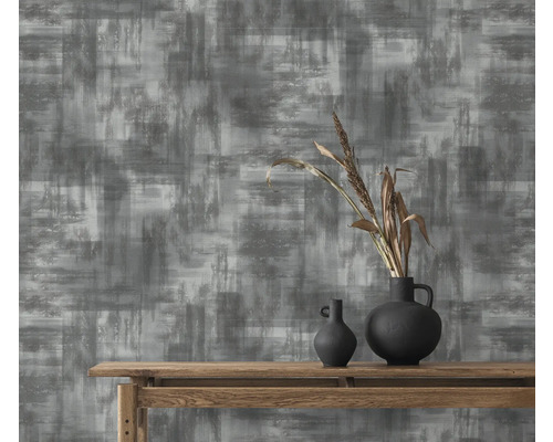 Decoratief behang met abstract patroon in grijs en wit.