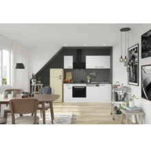 Lichte eetkamer met kitchenette, eettafel en stoelen