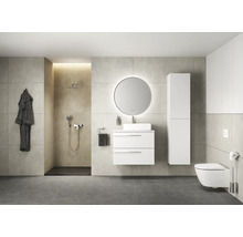 Moderne badkamer met douche, wastafel, spiegel, hoge kast en toilet