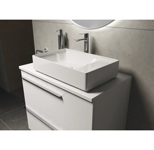 Badkamer wastafelmeubel met witte opzetwastafel en laden