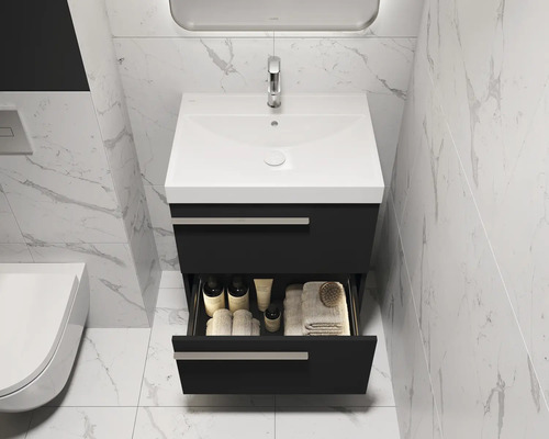 Wastafelonderkast met open ladesysteem in de badkamer