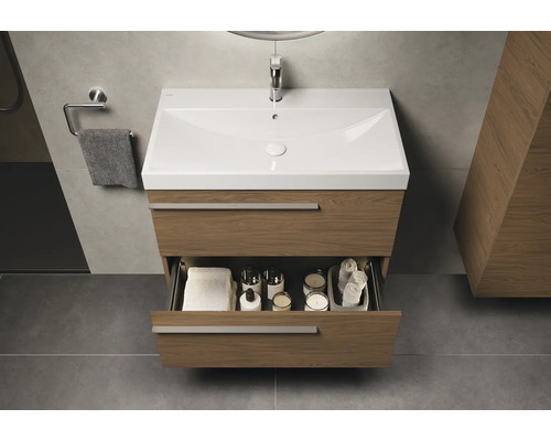 Badkamerwastafelmeubel met open lade voor badkamerartikelen