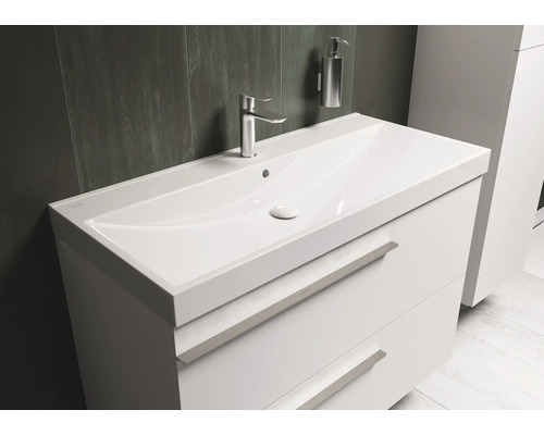 Wastafelonderkast met twee laden, kraan en zeepdispenser