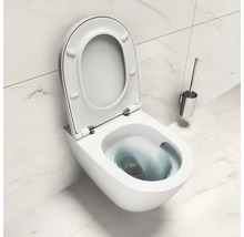 Wandcloset diepspoel met open spoelrand en toiletborstel in de badkamer