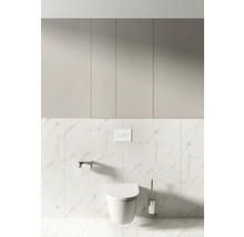 Moderne badkamer met wandcloset, bedieningspaneel en toiletgarnituur voor marmeren wand