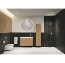 Lichte badkamer met wastafel, spiegel, toilet en douche