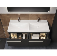 Wastafelmeubel met dubbele wastafel en open onderkast